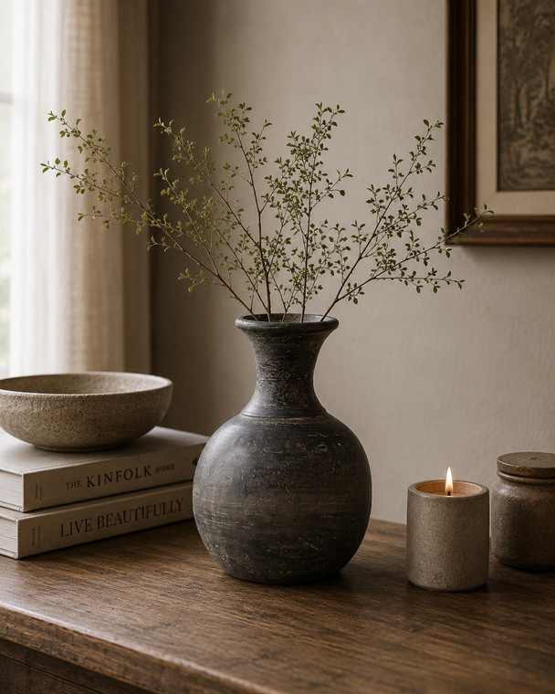Approx. 8.7" H Charcoal Gray Vase Vintage Style (3" opening)