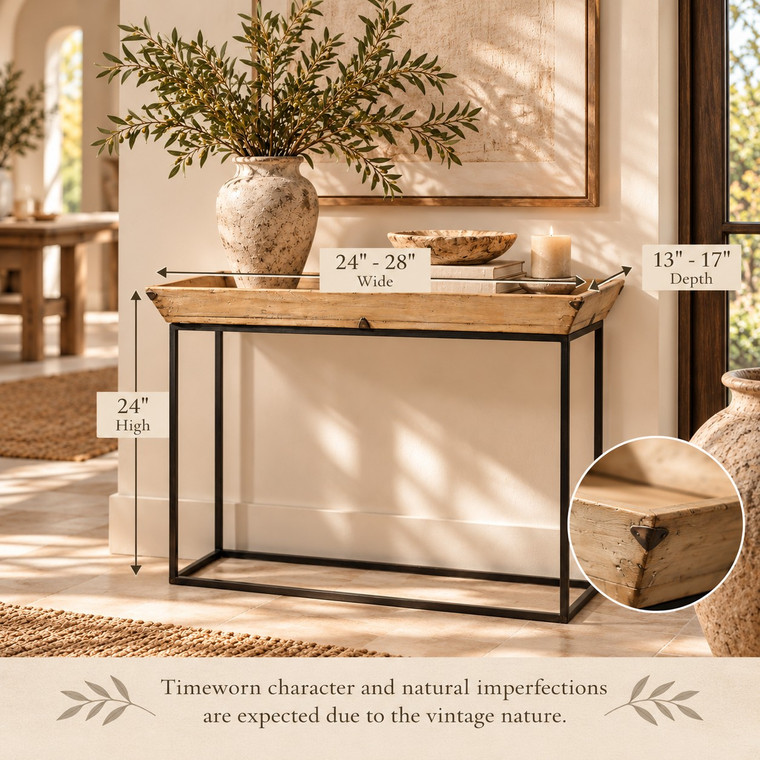 Approx.25 Inches Long 15 Inches Wide Vintage Tray with Iron Legs Weathered Natural (finish & size vary)