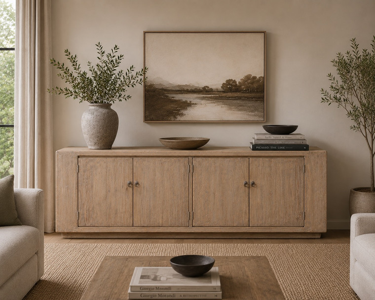 94" Long Ravello Cabinet with 4 Doors Weathered Gray