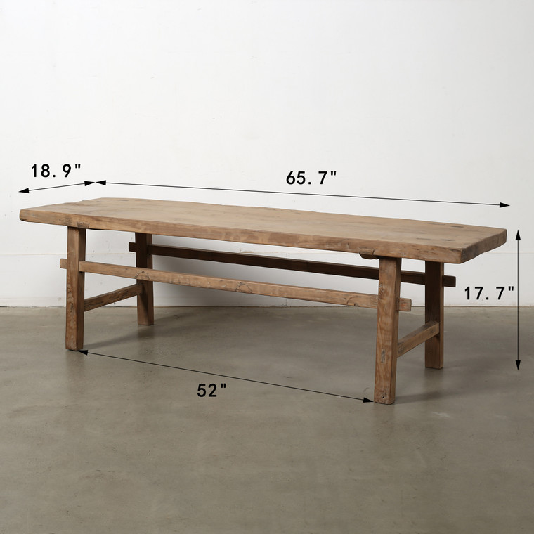 Vintage Coffee Table 66x19x18H Pearwood Tabletop Weathered Natural