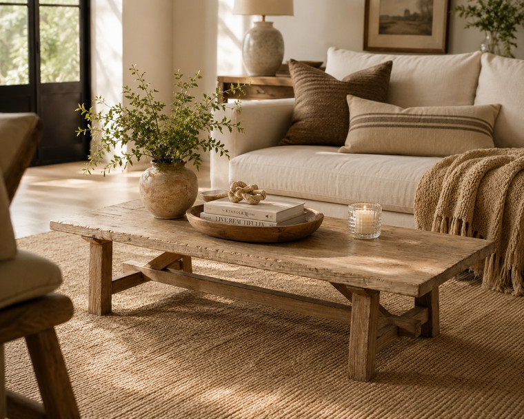 Approx. 70 Inches Long 26 Inches Deep Rustic Farmhouse Coffee Table Weathered Natural