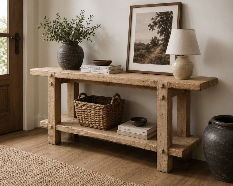 Rustic Vintage Sorrento Console Table Approx. 72x16x29H Weathered Natural