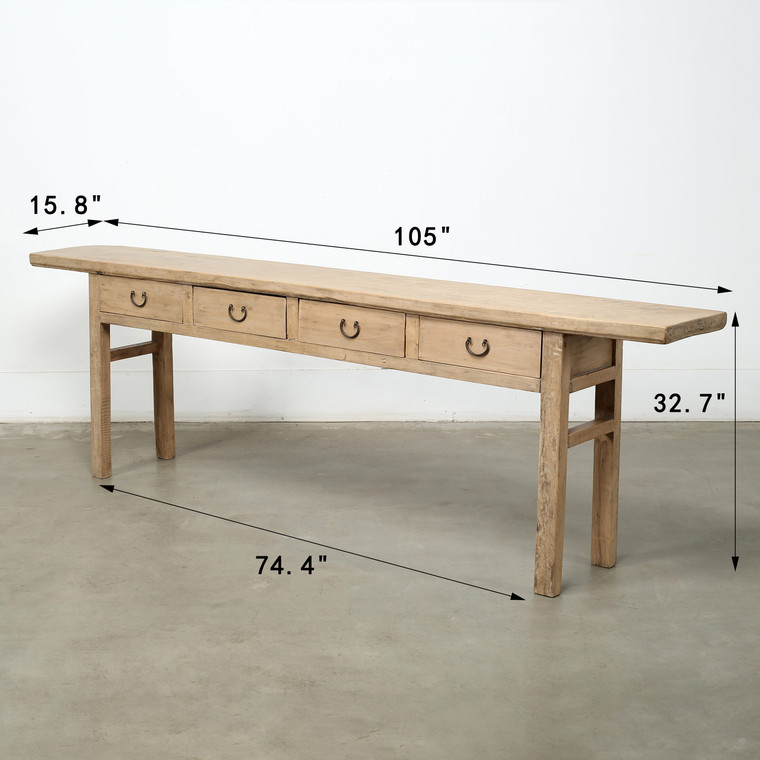 Approx.105 Inches Vintage Console Table with Four Drawers Weathered Natural 105x15.75x32.68H