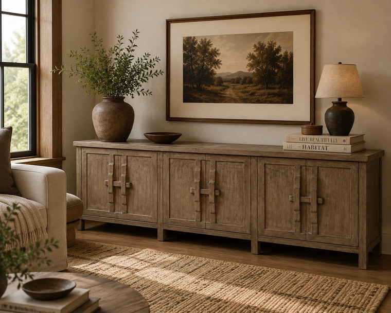 110 Inches Long Nico Sideboard with Six Doors Weathered Natural