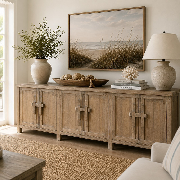 110 Inches Long Capri Artisan 6-Door Sideboard Weathered Gray