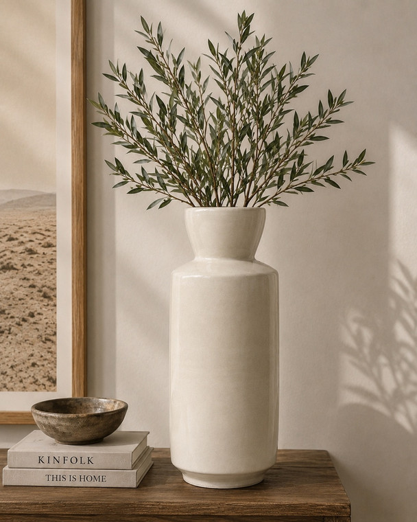 Approx. 15" High Off White Ceramic Vase (5.1" Opening)