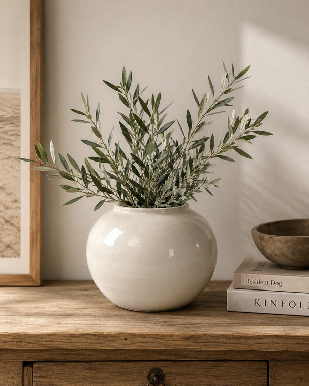 Approx. 6" High Off White Ceramic Round Pot (4.5" Opening)