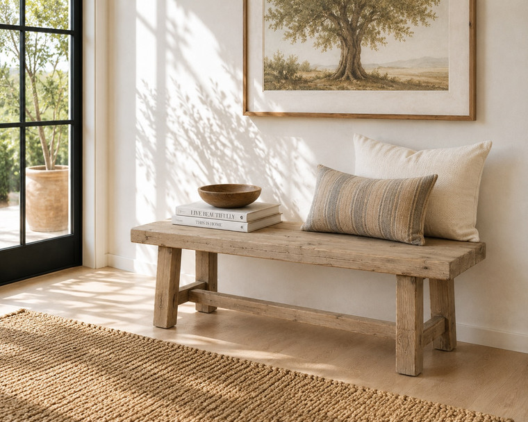 60" Long 16" Deep Solid Pinewood Bench Weathered Natural