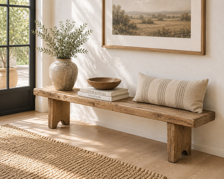 Bari Bench Approx. 78Wx14Dx18.5H Rustic Pine Wood Weathered Natural