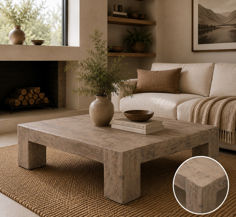 55" Square Ravello Coffee Table Weathered Gray