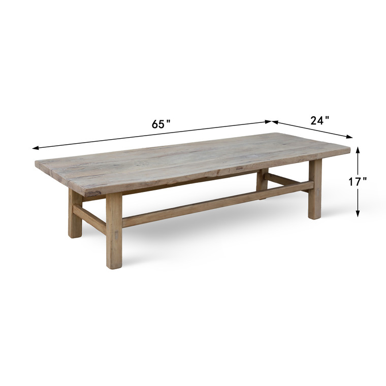 Vintage Coffee Table 65x24x17H Weathered Natural Walnut wood