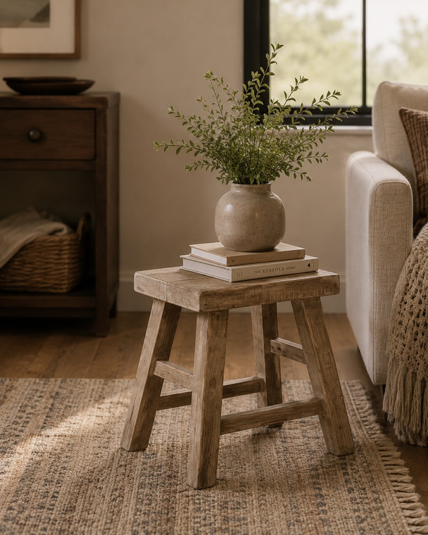 Approx. 20-25" Wide 10-15" Deep Vintage Accent Table with Unique Top Weathered Natural