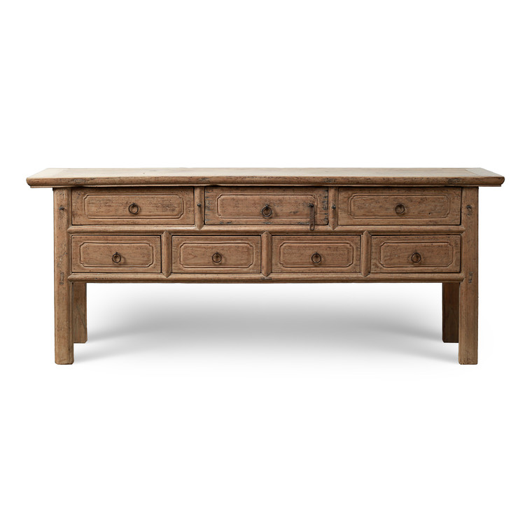 Approx. 79" Wide Vintage Sideboard with Seven Drawers Weathered Natural Cottonwood