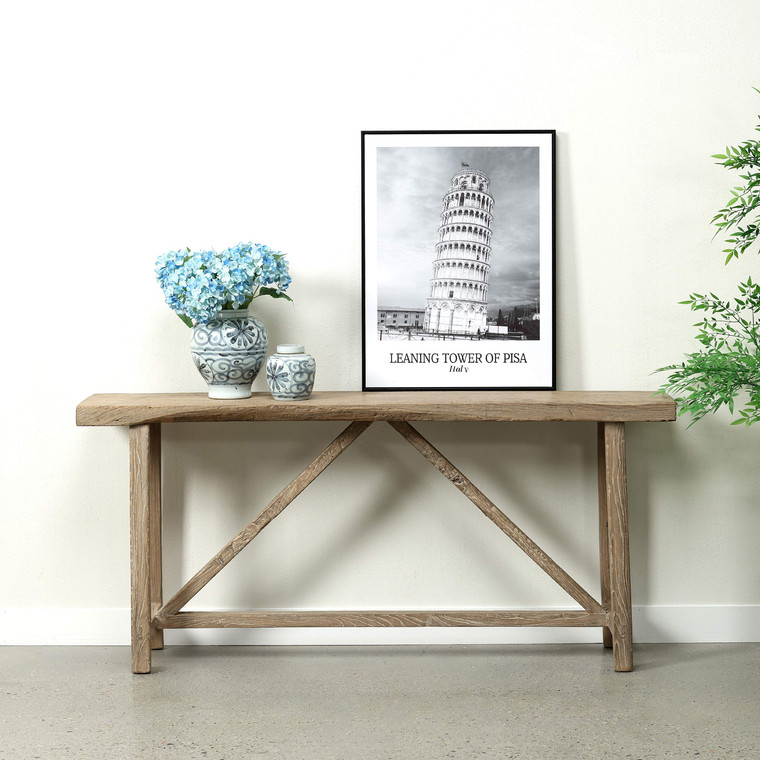 Vintage Console Table Weathered Natural Approx.66-72Wx14-18Dx31H