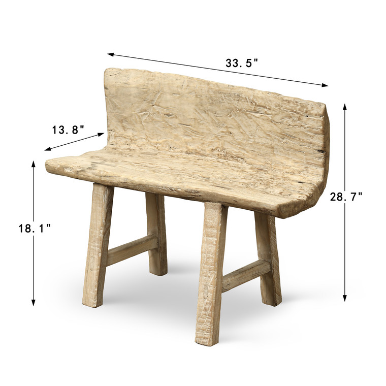 Approx. 33" long, 14" deep live-edge vintage bench, weathered natural