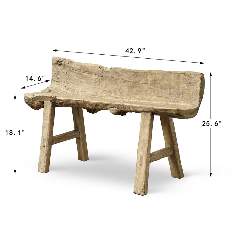 Approx. 43 " long, 14.6" deep, live-edge vintage bench, weathered natural