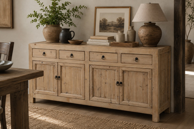 Capri 4 Drawer 4 Door Sideboard Weathered Nature Pinewood 79x18x35H