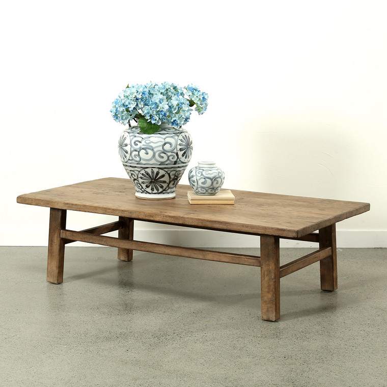 Vintage Coffee Table 58Wx29.5Dx16.5H Walnut Wood Top Weathered Natural