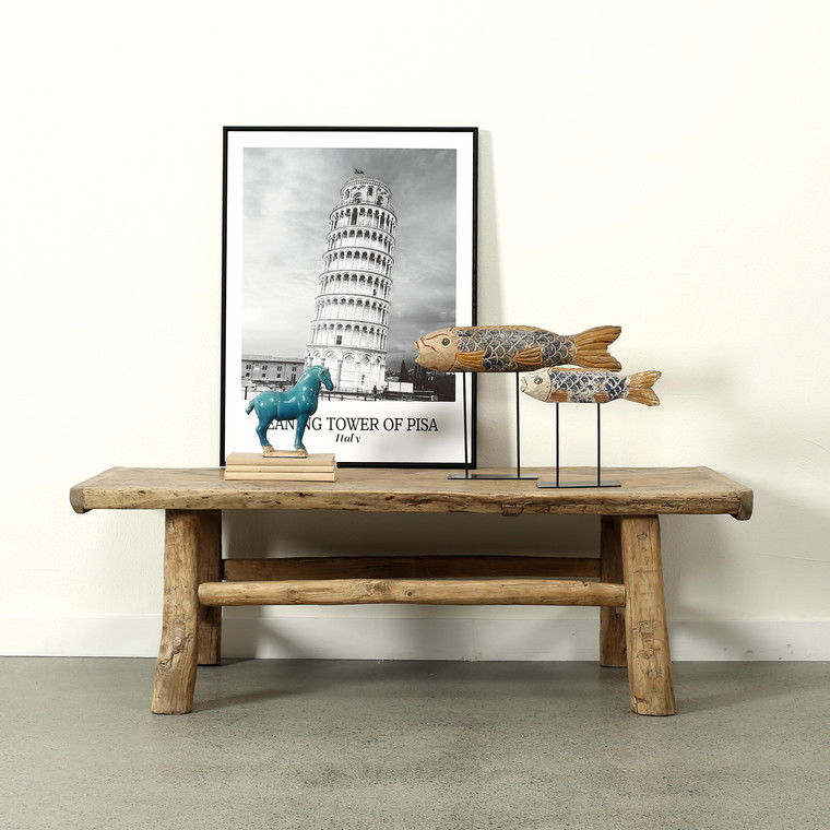 Vintage Coffee Table 55.1Wx28.3Dx18.5H Walnut Wood Top Weathered Natural