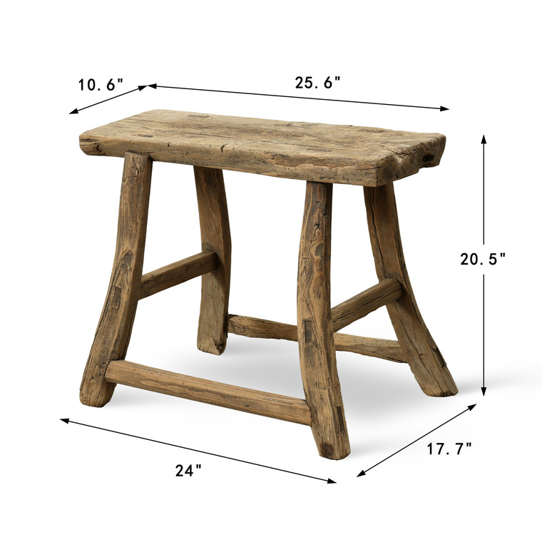 Vintage Rustic Stool Rectangular 25.6" Wide 10.6 " Deep with Thick Top