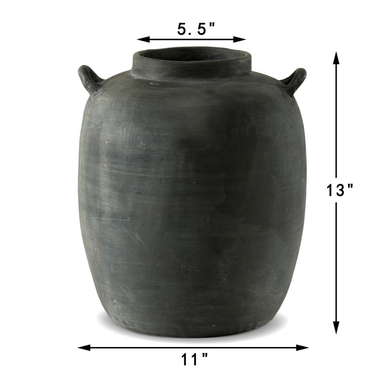 13 Inches High Earthy Gray Vase with Two Handles