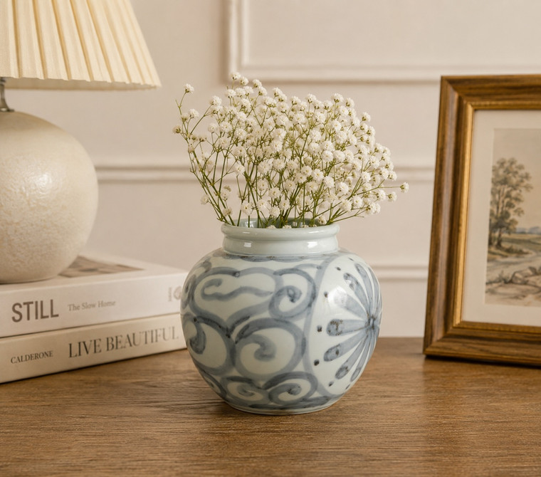 Approx.6 Inches Subtle Blue and White Vase