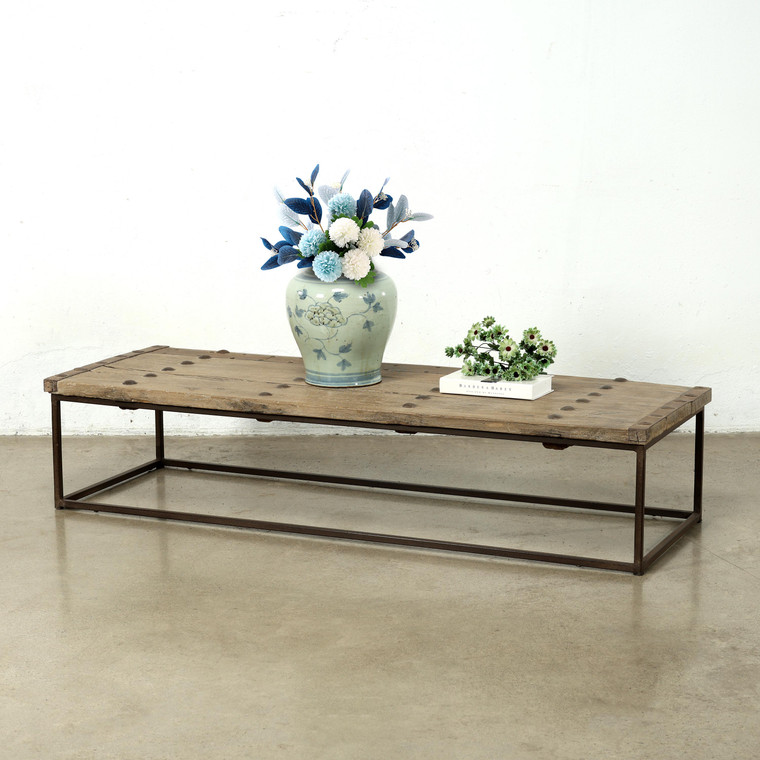 Vintage Iron-Studded Reclaimed Door Coffee Table Approx. 68-70 Inches Wide 24-26 Inches Deep