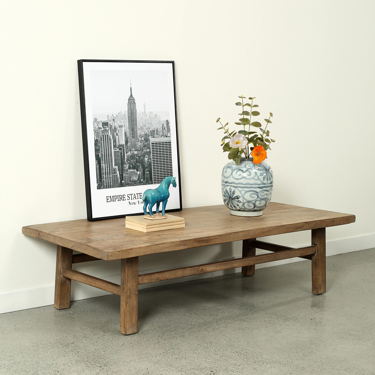 Vintage Coffee Table 65Wx28Dx17H Walnut Wood Top Weathered Natural