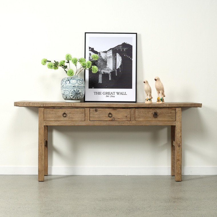 Approx. 80 Inches Vintage Console Table with Four Drawers Weathered Natural
