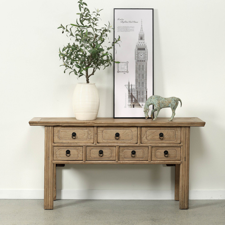 Approx. 66" Wide Vintage Sideboard with 9 Drawers Weathered Natural