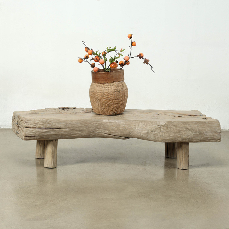 Vintage Live-Edge Slab Coffee Table 57" Wide and 24" Deep Weathered Natural