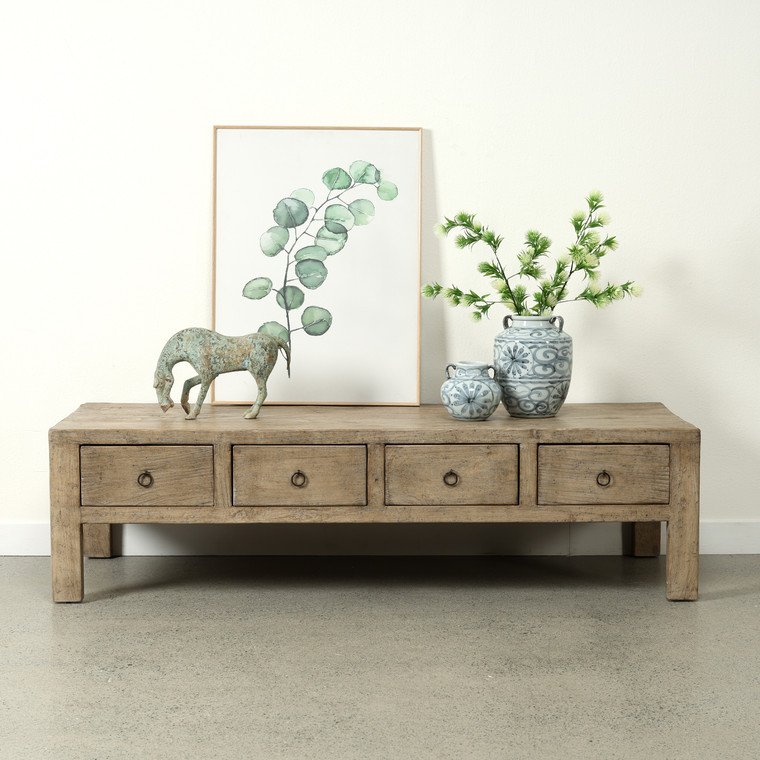 66 Inches Wide Coffee Table with Four Drawers Weathered Natural