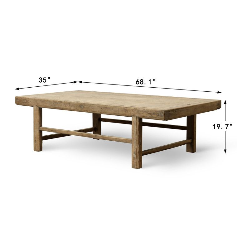 Vintage Coffee Table 68.1Wx35Dx19.7H Walnut Wood Top Weathered Natural