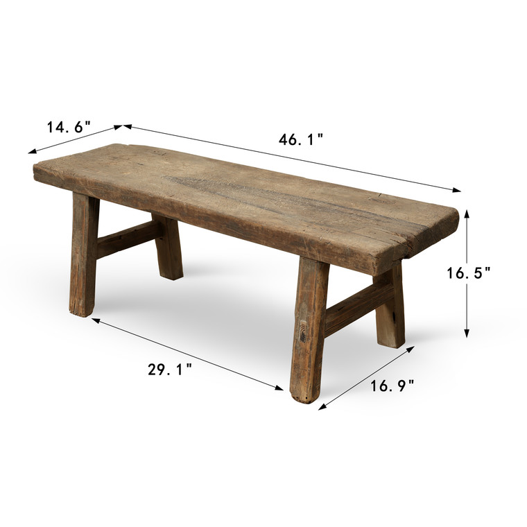 Vintage noodle bench 46.1 inches wide 14.6 inches deep weathered natural