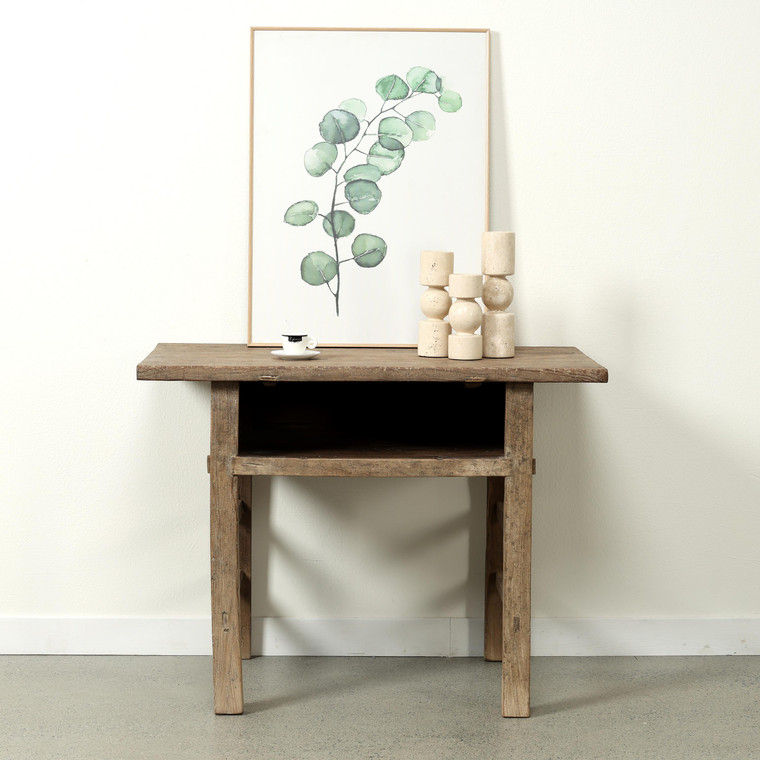 Approx.41 Inches Vintage Table with Storage Weathered Natural