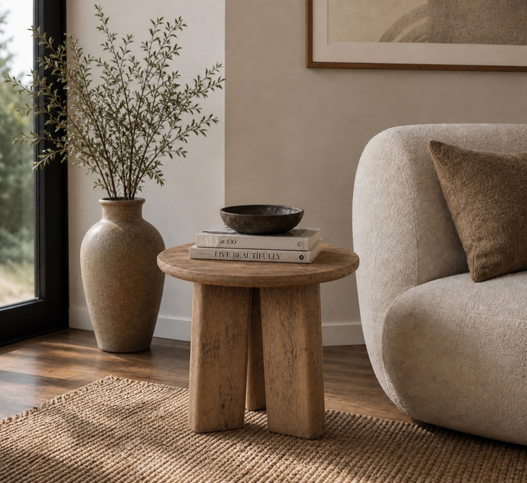 28 Inches Round Side Table Weathered Grey