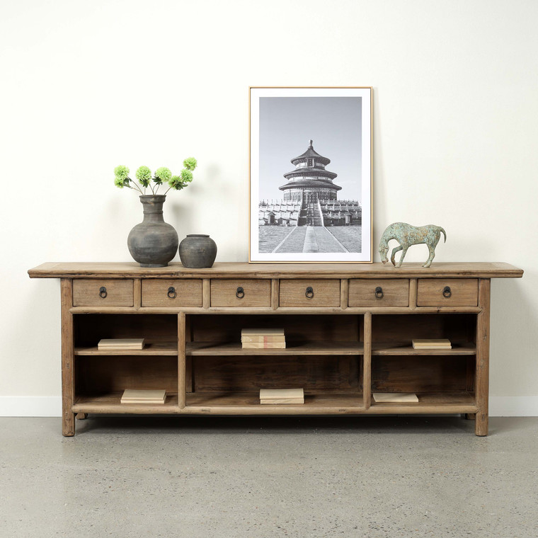 Approx. 104" Wide Vintage Sideboard with 6 Drawers Weathered Natural