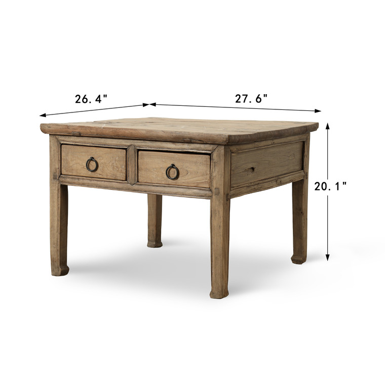 Vintage Coffee Table with Two Drawers Weathered Natural 27.6x26.4x20.1H
