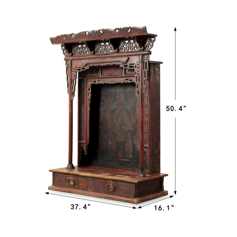 Approx. 50" High Antique Buddhist Niche with Original Polychrome and Lacquer