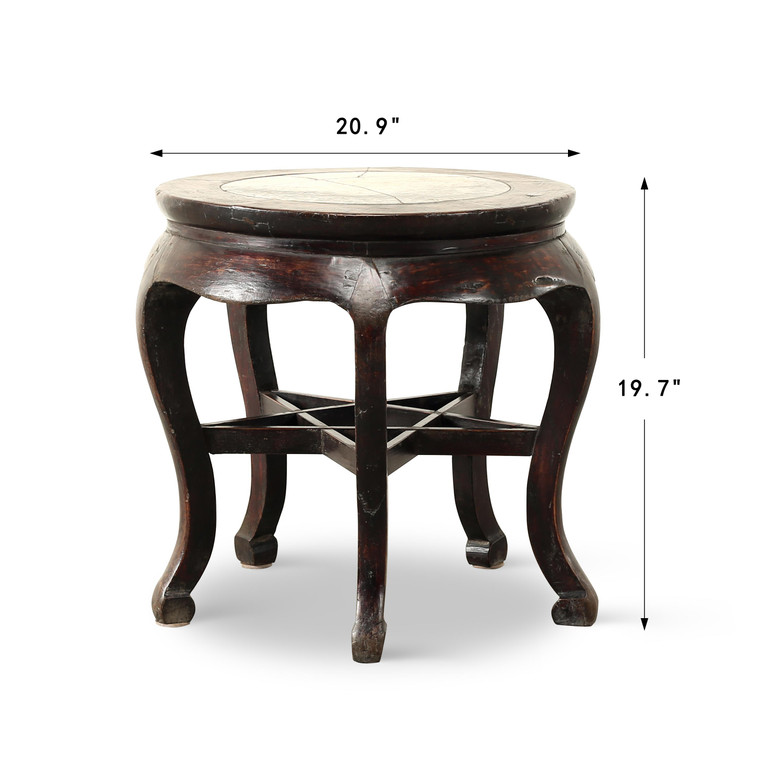 Antique Walnutwood  Round Table 20.9x20.9x19.7H with Original Marble Top