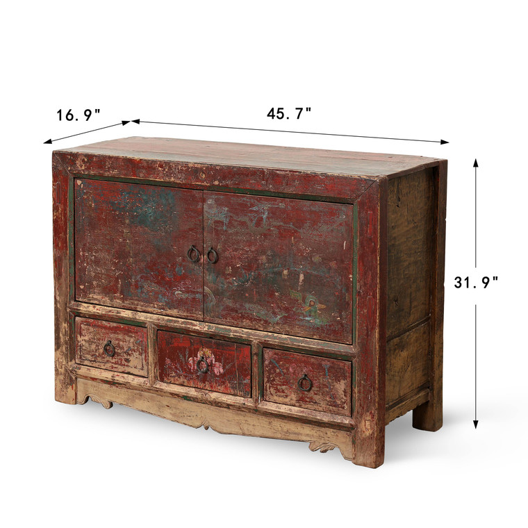Antique sideboard with 3 drawers and 2 doors 45.7x16.9x31.9H Original  Polychromy