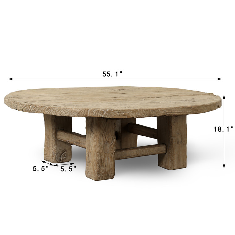 Approx.55.1 Inches Round Vintage  Elmwood Coffee Table Weathered Natural