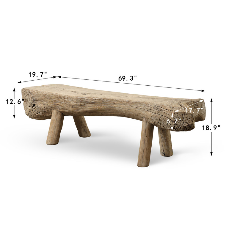 Approx. 69.3" W 19.7"D Live Edge Slab Coffee Table Weathered Natural