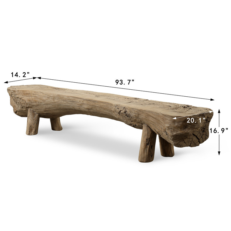 Approx. 93.7" W 14.2"D Live Edge Slab Bench Table Weathered Natural
