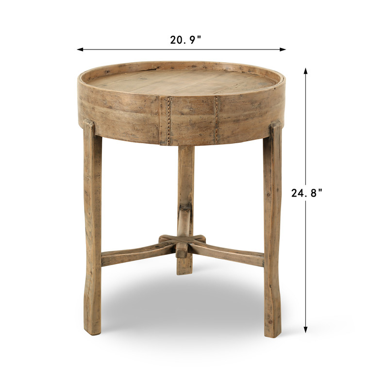 20.9 Inches Round Side Table Weathered Natural Size Vary