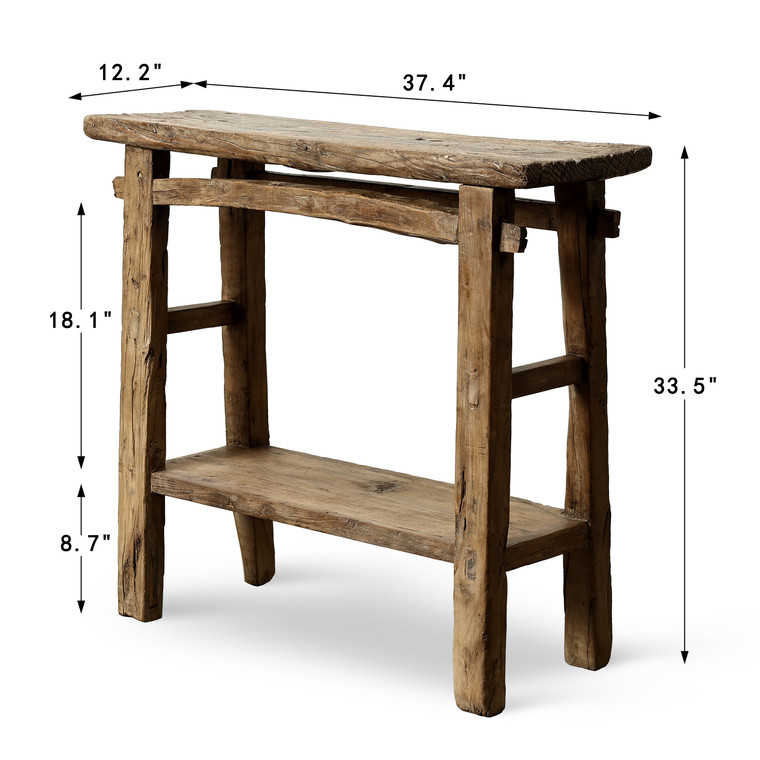 Approx. 37.4 Inches Long Console with Shelf Weathered Natural