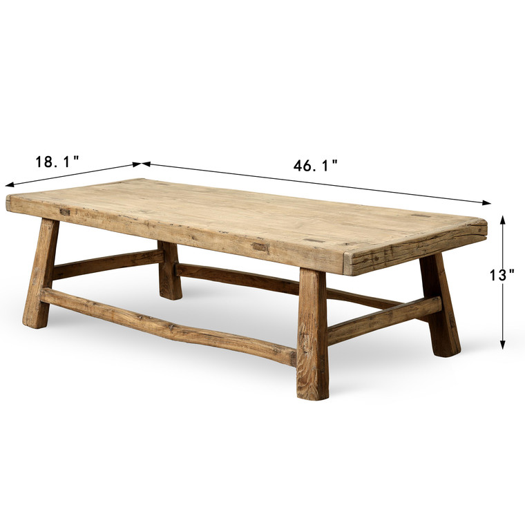 Vintage Coffee Table 46.1Wx18.1Dx13H Pinewood Weathered Natural
