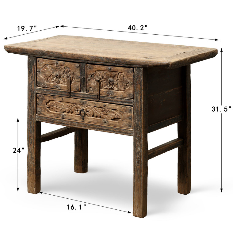 Antique  Entrance Table with 3 Drawers 40.2"x19.7"x31.5"H Elmwood