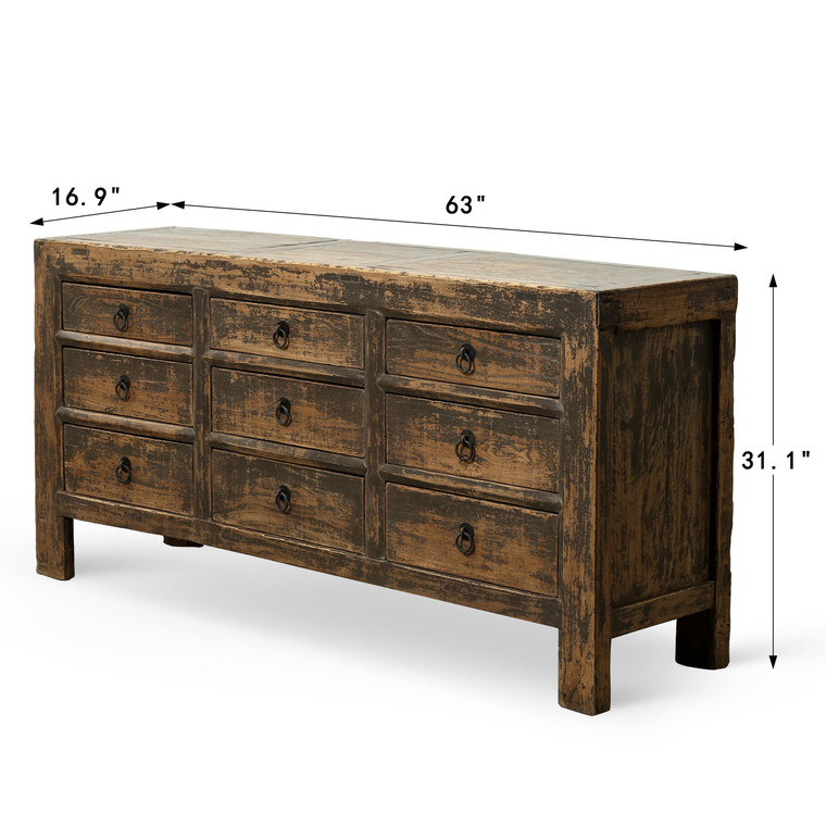 Approx.63" Long 16.9" Deep Nine Drawers Sideboard