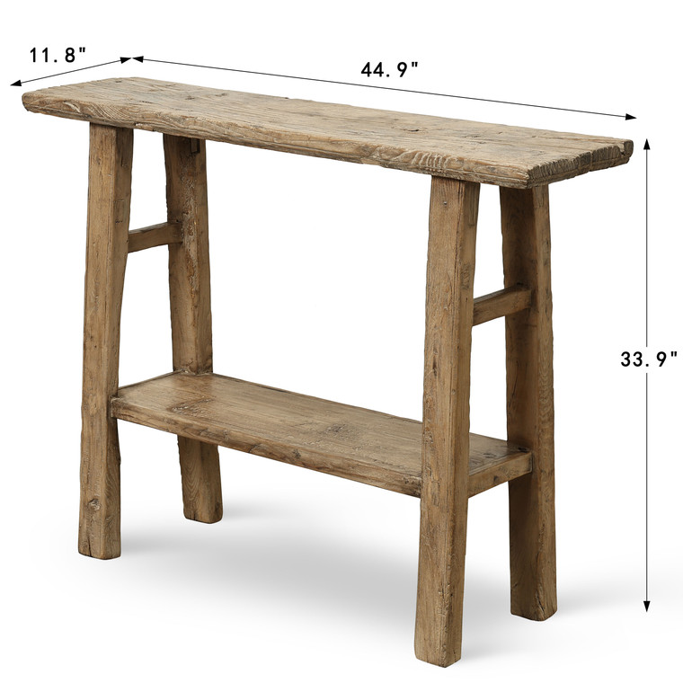 Approx. 44.9 Inches Long Console with Shelf Elmwood Weathered Natural